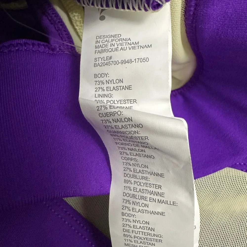 Fabletics Faye Medium Impact Sports Bra Purple Yellow Mesh Wrap L Activewear